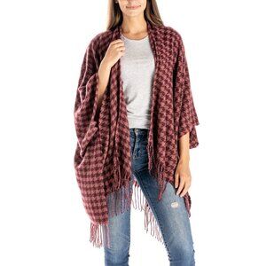 Somerset Wrap Poncho - Burgundy Pink Check